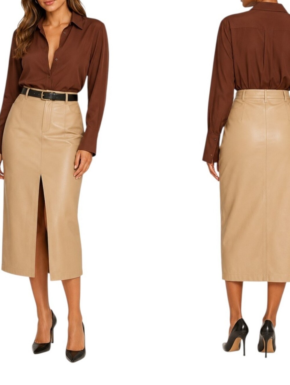 Steve Madden Avani Faux Leather Camel Midi Skirt NWT Size:4